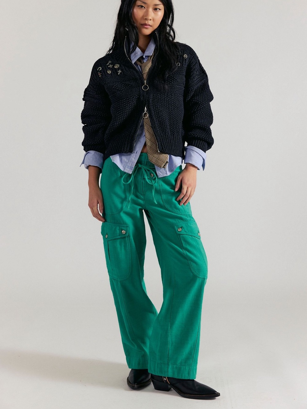 Free People We the Free Park Ave Pull-On Cargo Pants- Golf Green